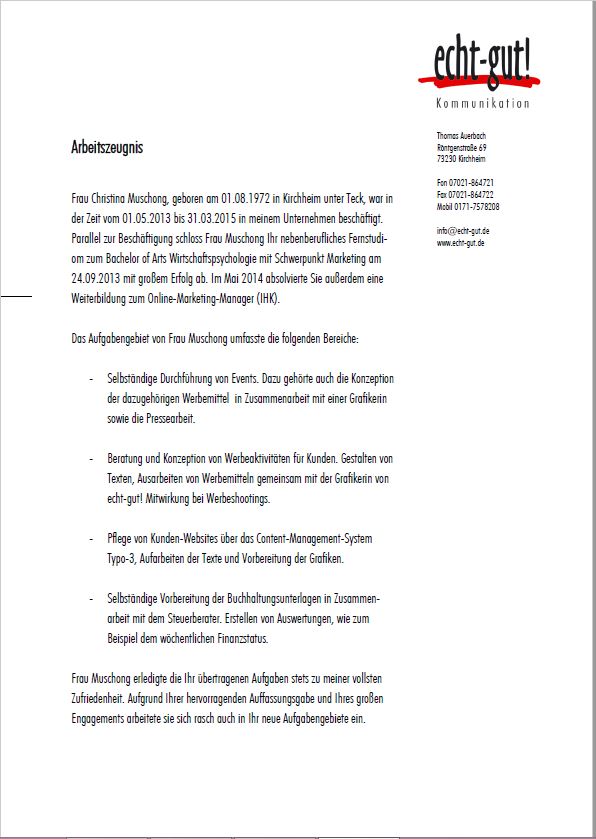 Zeugnis: echt-gut! Kommunikation